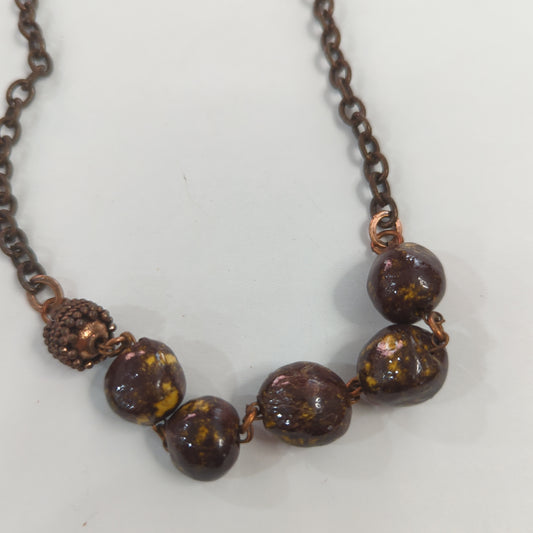 Ceramic and Metal Intersection Beads Necklace