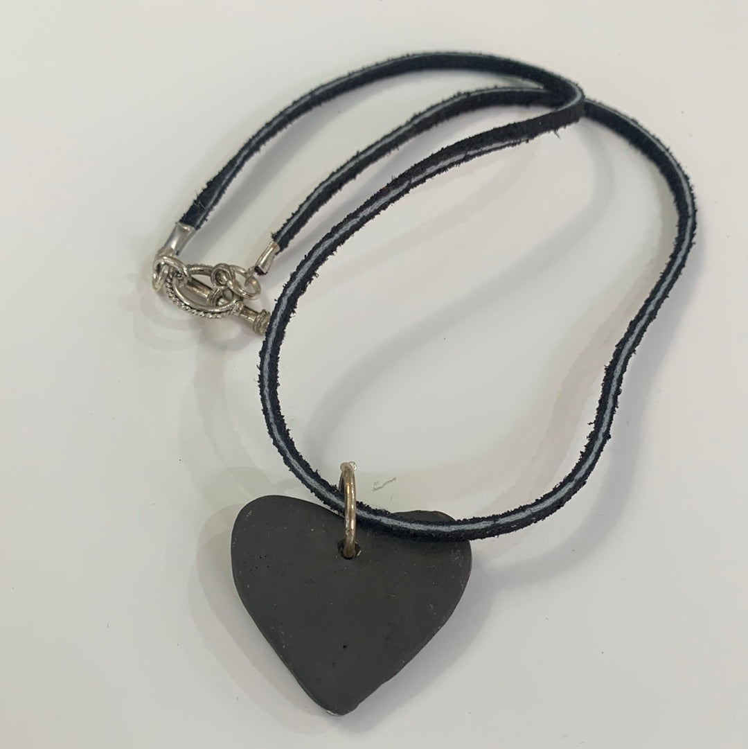 Matte Black Heart Necklace Black Leather Cord