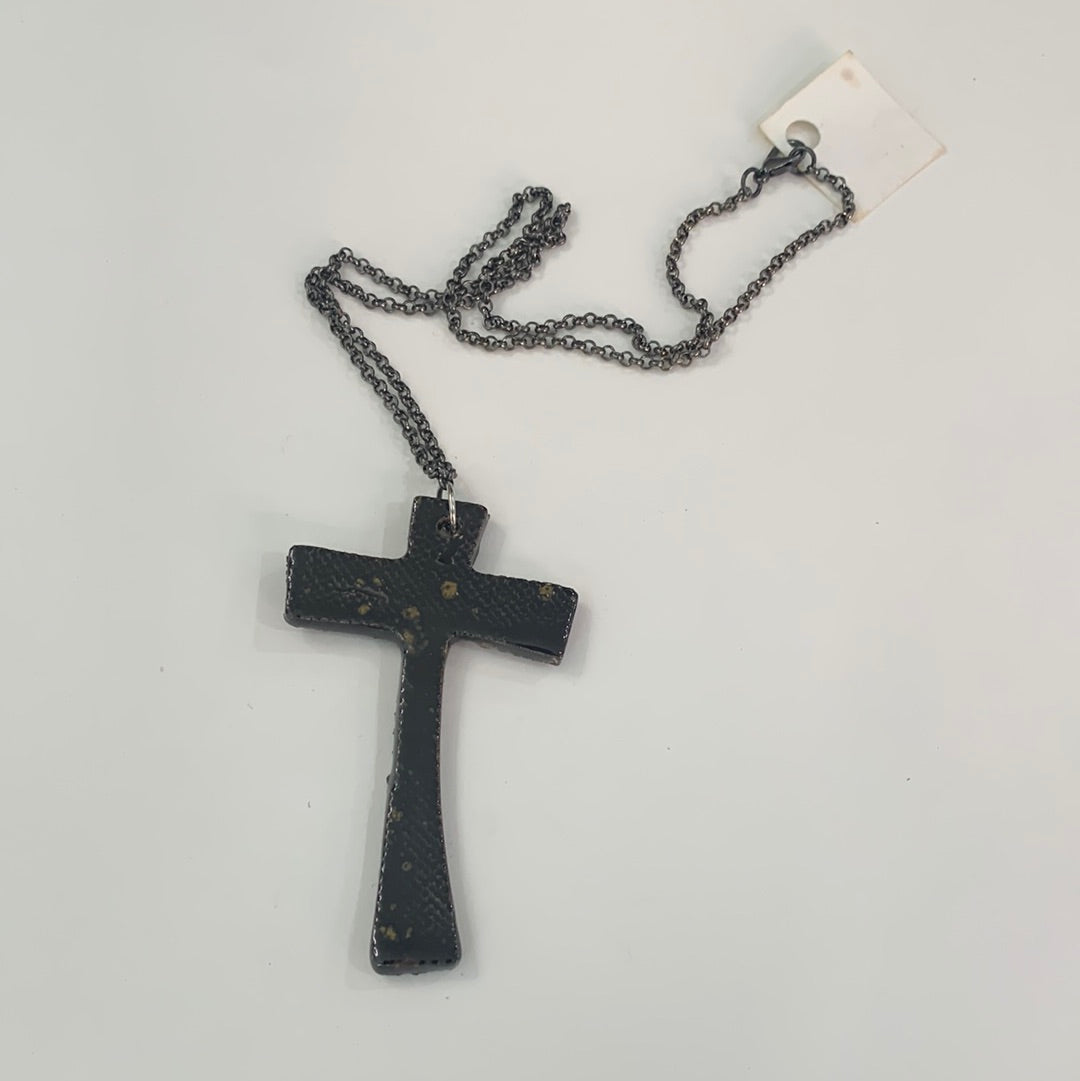 Black Cross Necklace - Metal Chain