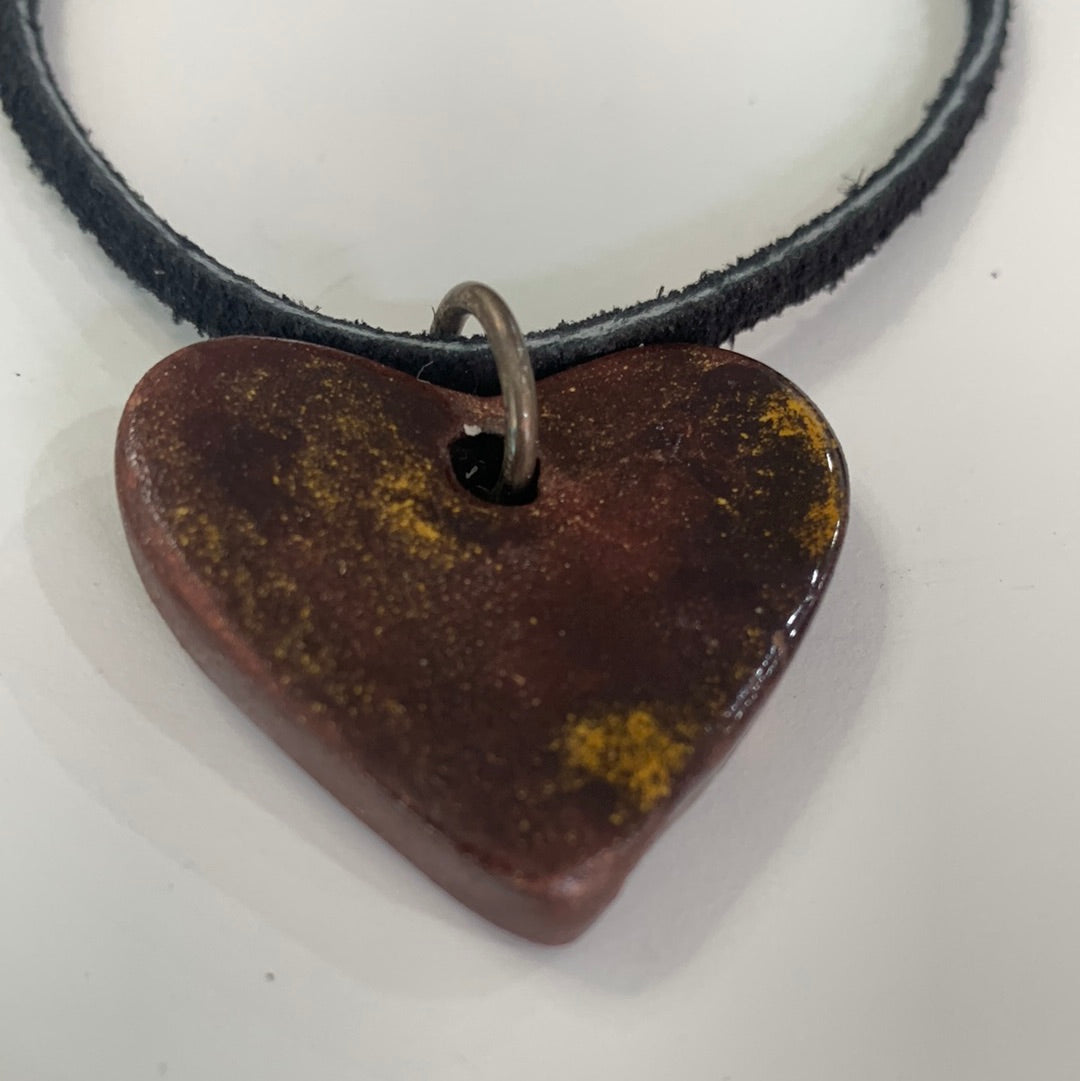 Nutty Maroon Heart Necklace on Black Leather Cord