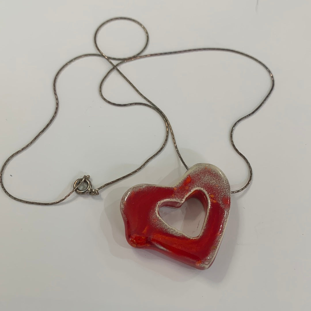 Fire Red Heart Sterling Necklace