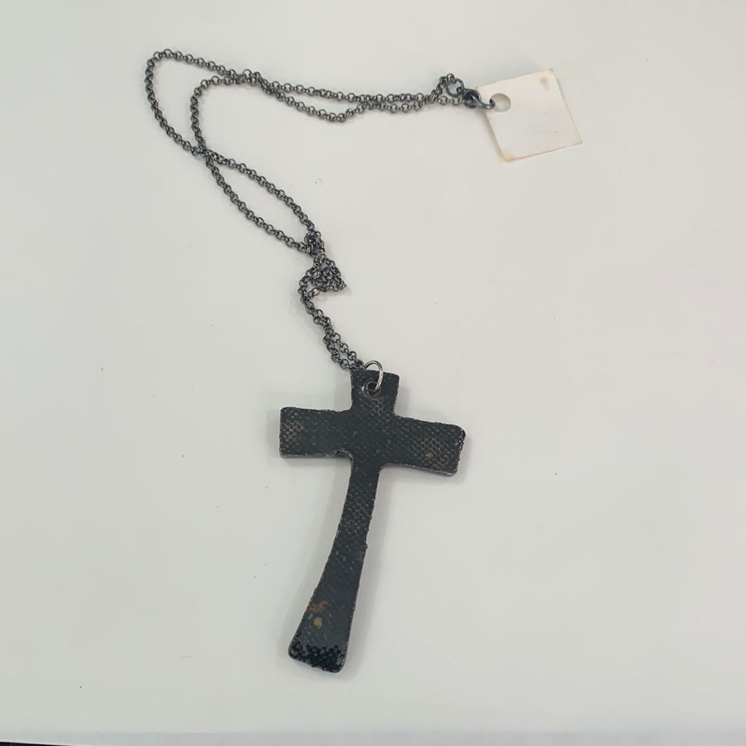 Black Cross Necklace - Metal Chain