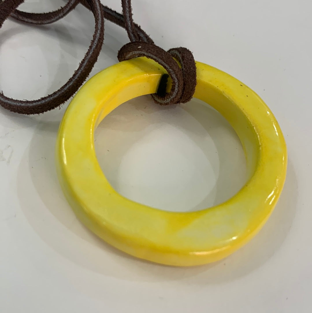 Sunshine Chunky Circle Necklace - Brown Leather Cord