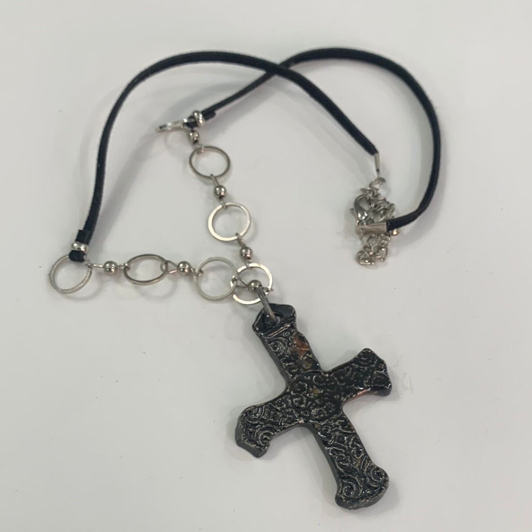 Black Cross Necklace - Material Fabric Chain