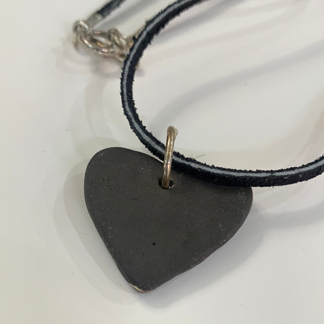 Matte Black Heart Necklace Black Leather Cord