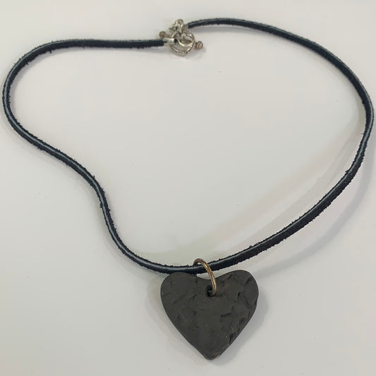 Matte Black Heart Necklace Black Leather Cord