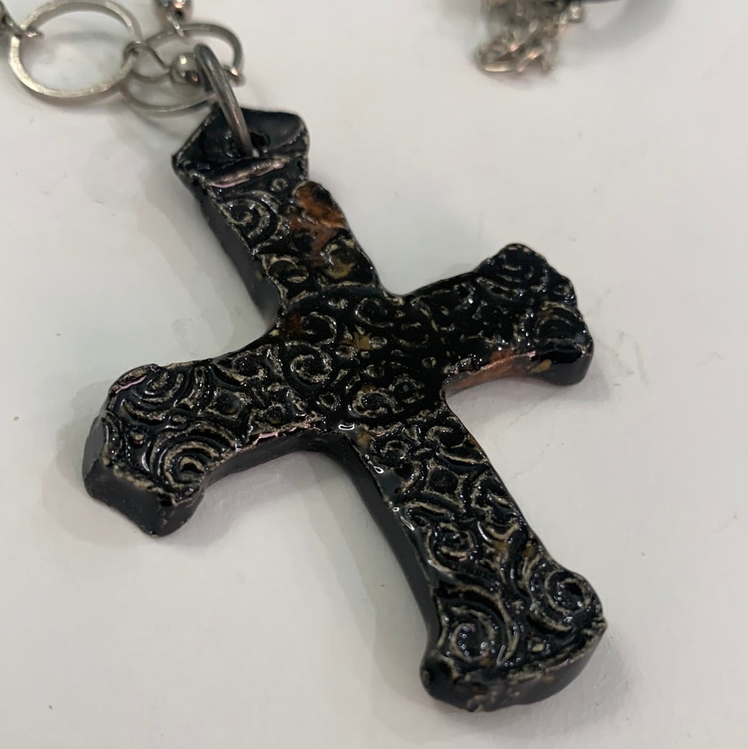 Black Cross Necklace - Material Fabric Chain