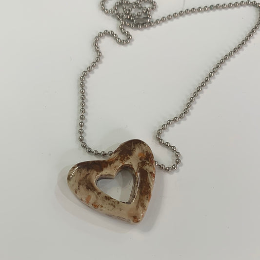 Leopard Open Heart Necklace - Metal Ball Chain