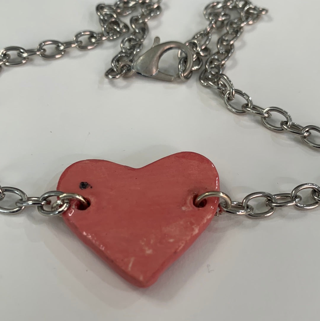 Pink Heart Necklace - Metal Chain