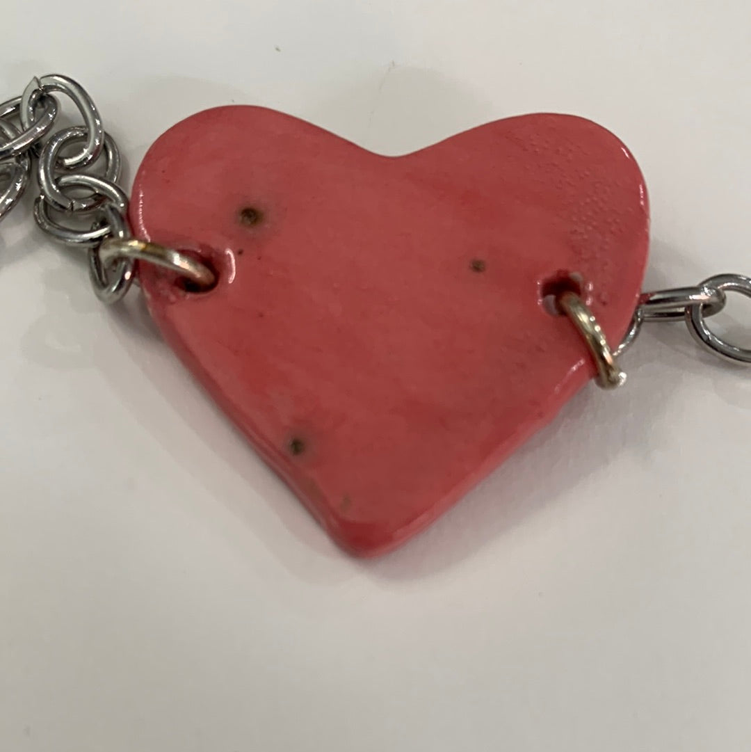 Pink Heart Necklace - Metal Chain