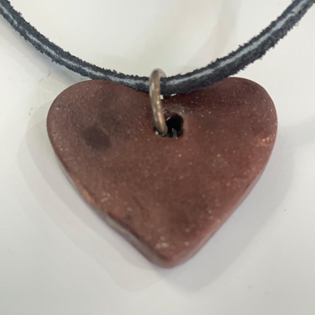 Nutty Maroon Heart Necklace on Black Leather Cord