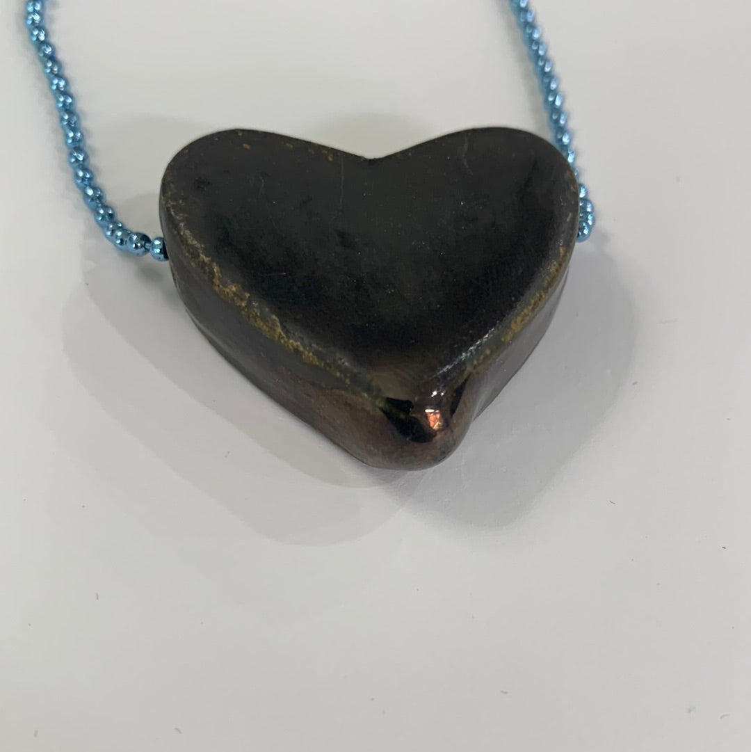 Midnight Chunky Heart Necklace - Metal Blue Ball Chain