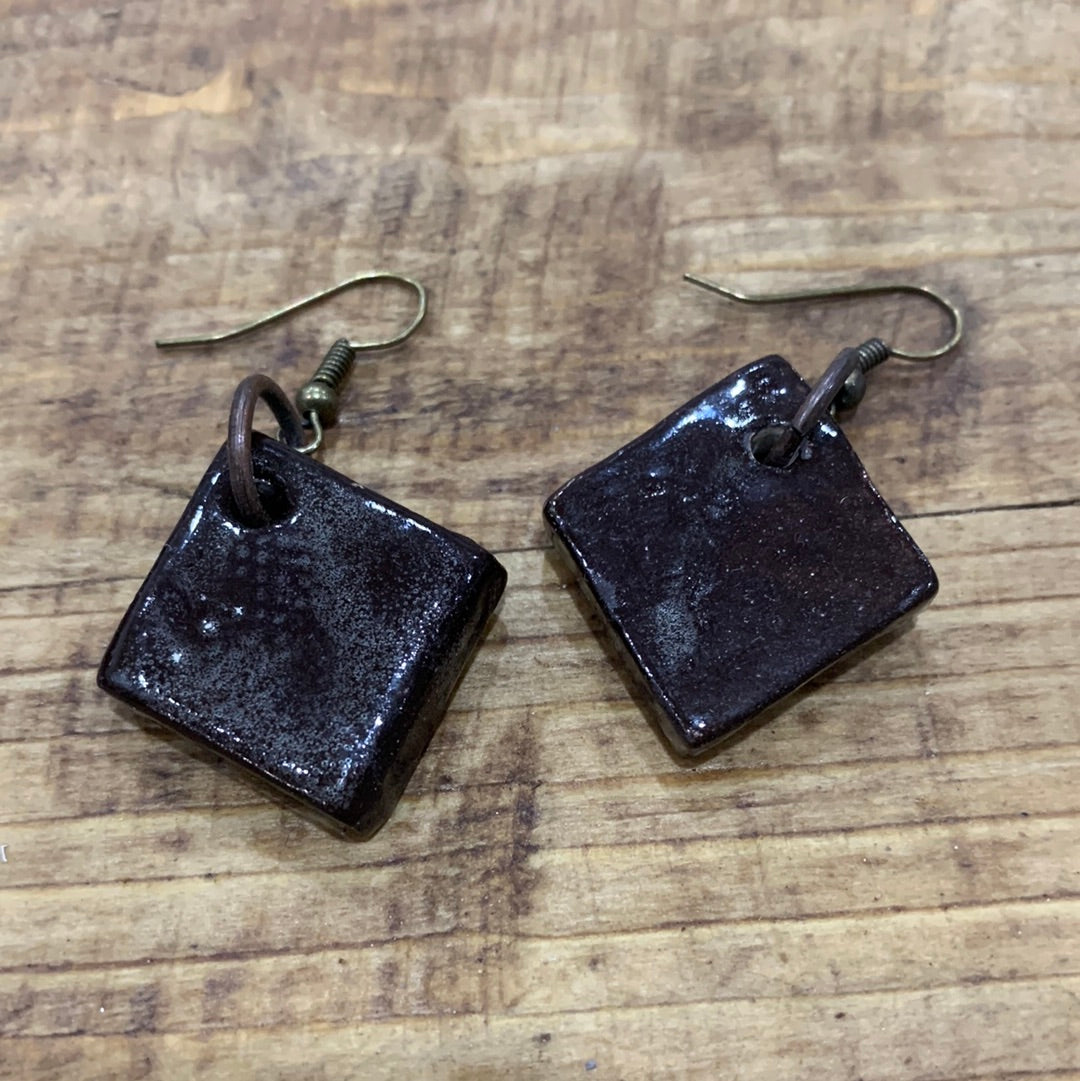 Brown Diamond Shaped Ceramic Earrings