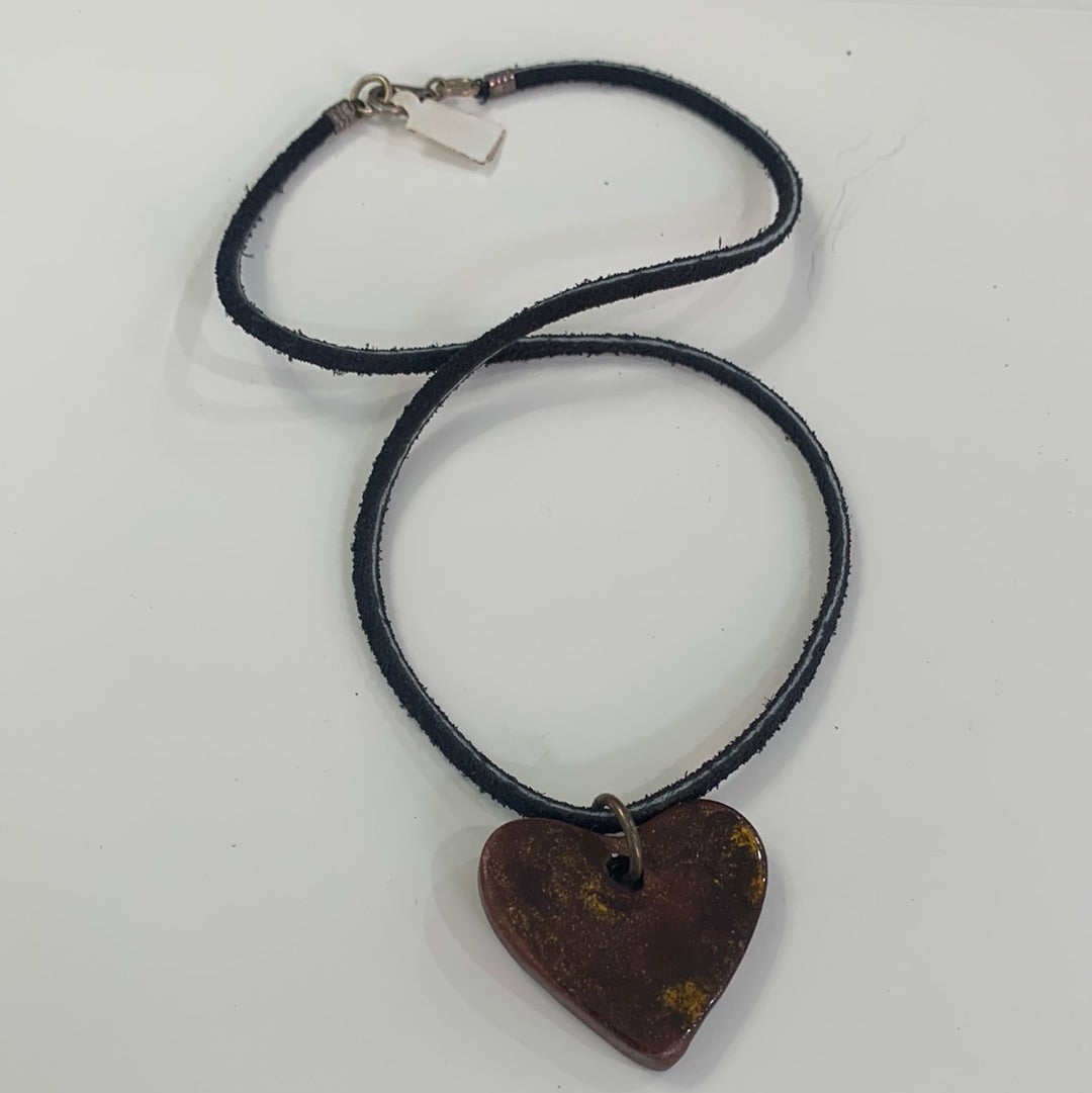 Nutty Maroon Heart Necklace on Black Leather Cord