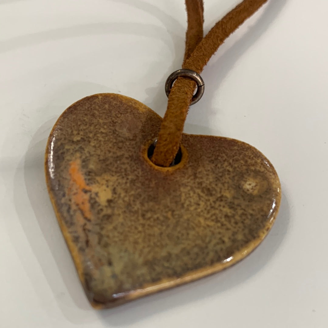 Sandstone Heart Necklace - Rust Leather Cord