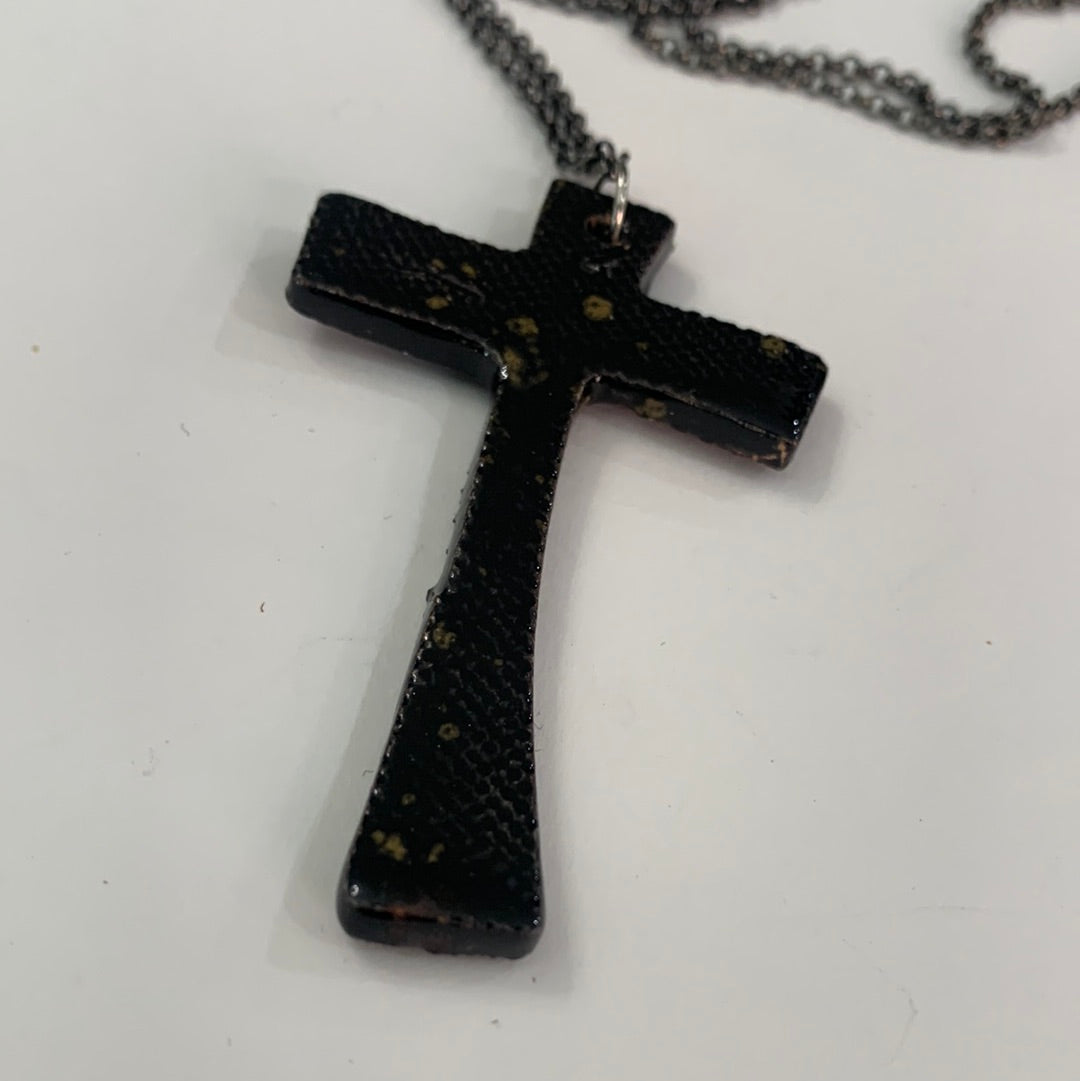 Black Cross Necklace - Metal Chain