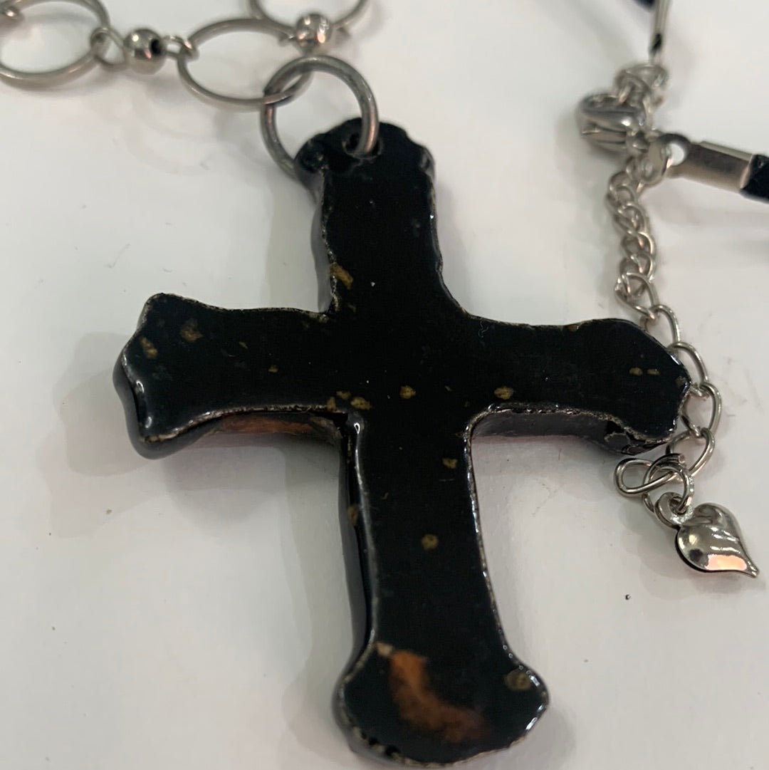 Black Cross Necklace - Material Fabric Chain