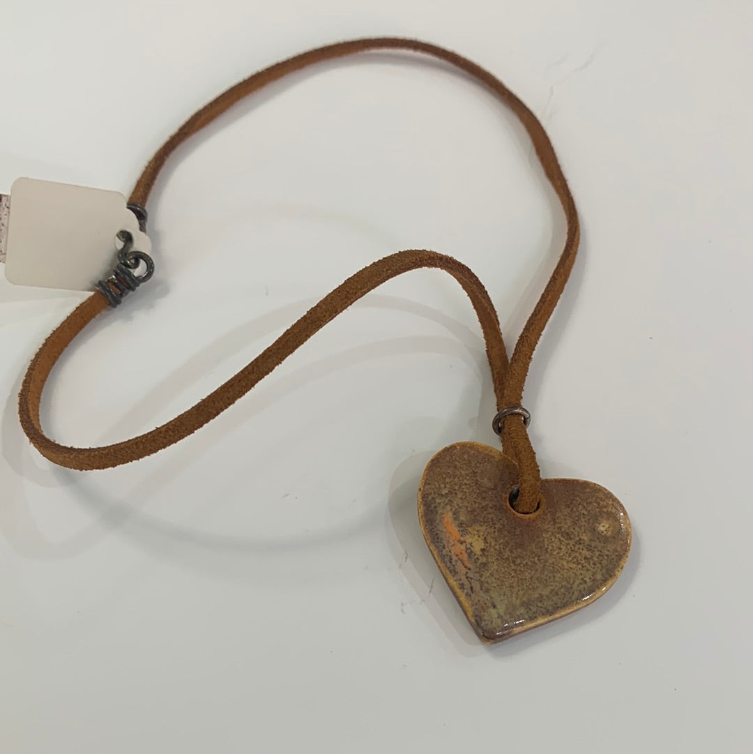 Sandstone Heart Necklace - Rust Leather Cord