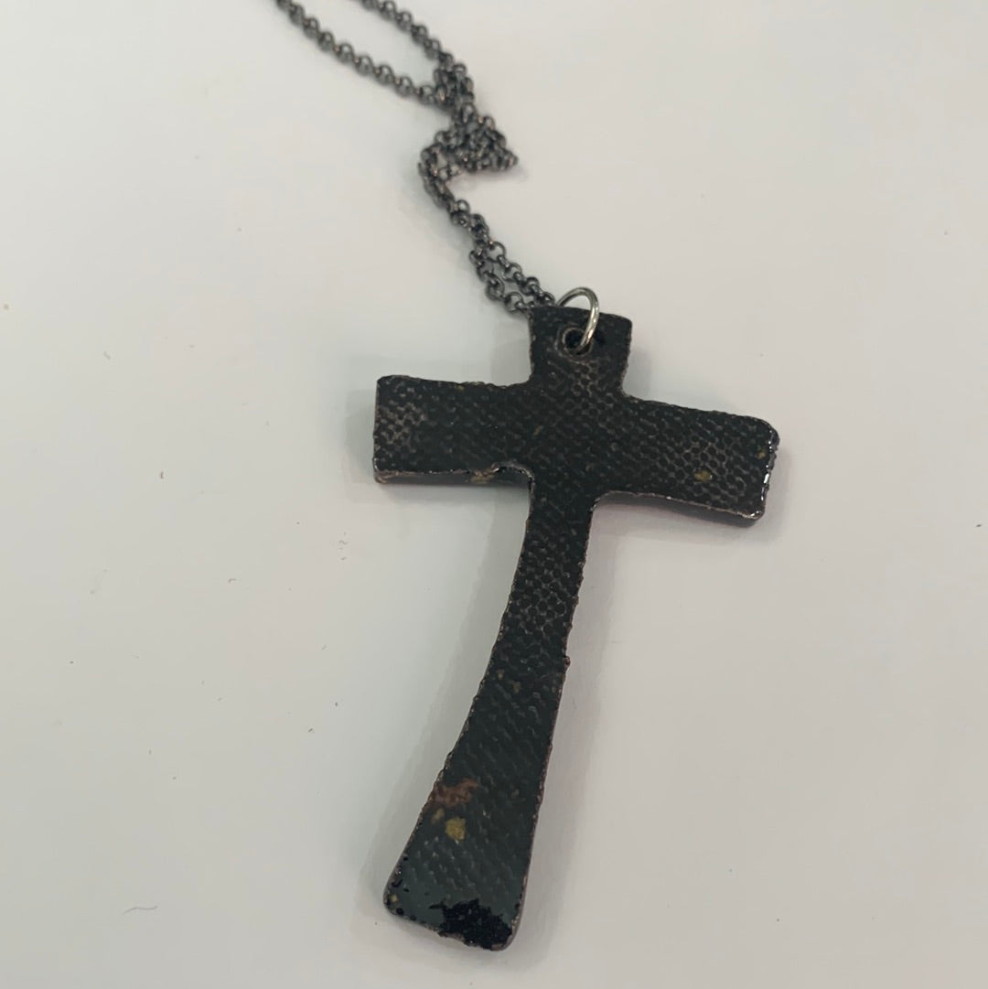 Black Cross Necklace - Metal Chain