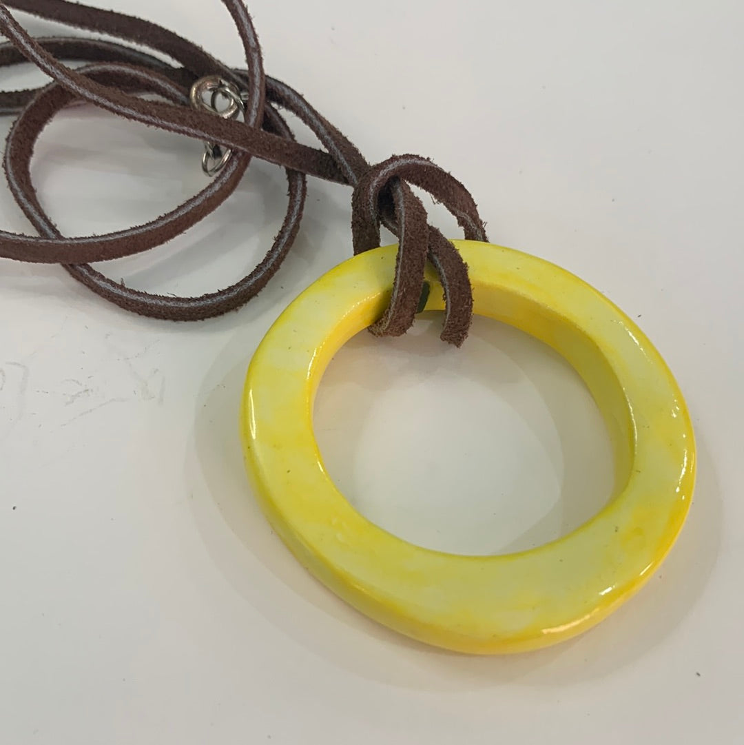 Sunshine Chunky Circle Necklace - Brown Leather Cord