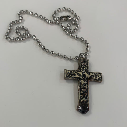 Cross Black and White/ Fantasy Necklace - Metal Ball Chain