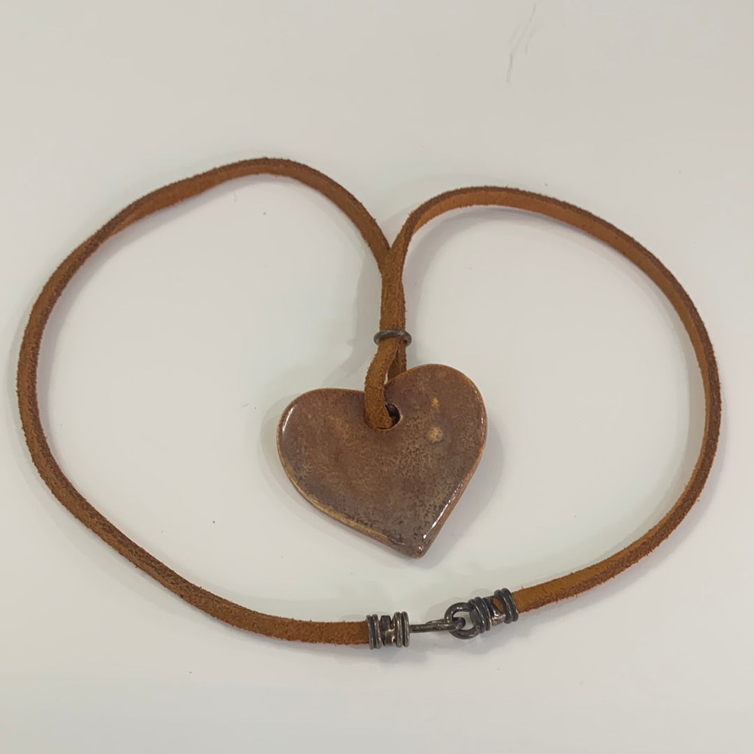 Sandstone Heart Necklace - Rust Leather Cord