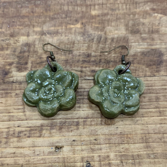 Green Flower Earrings