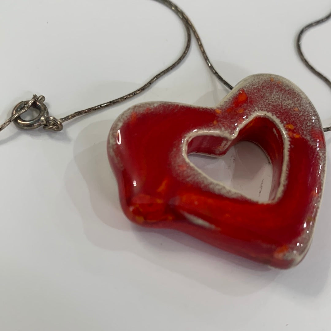 Fire Red Heart Sterling Necklace