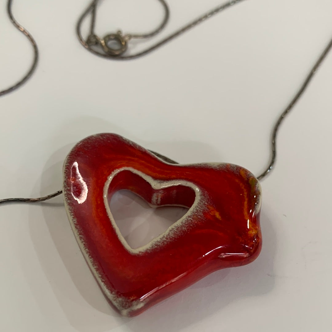 Fire Red Heart Sterling Necklace