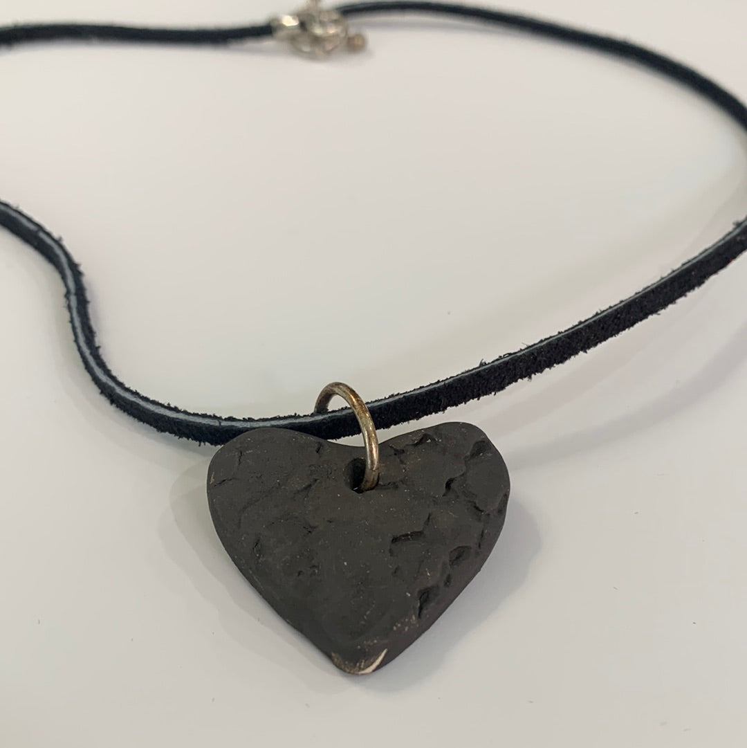 Matte Black Heart Necklace Black Leather Cord