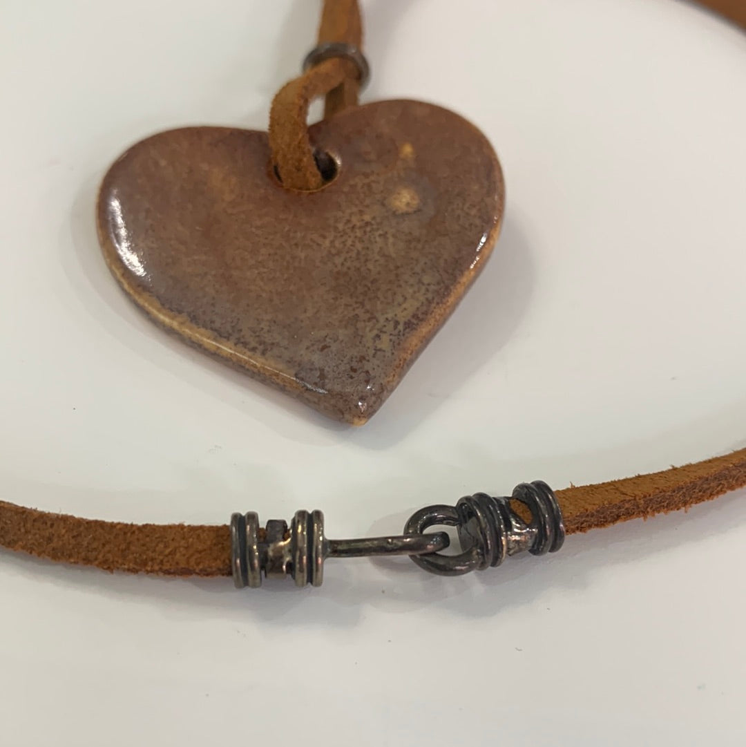 Sandstone Heart Necklace - Rust Leather Cord