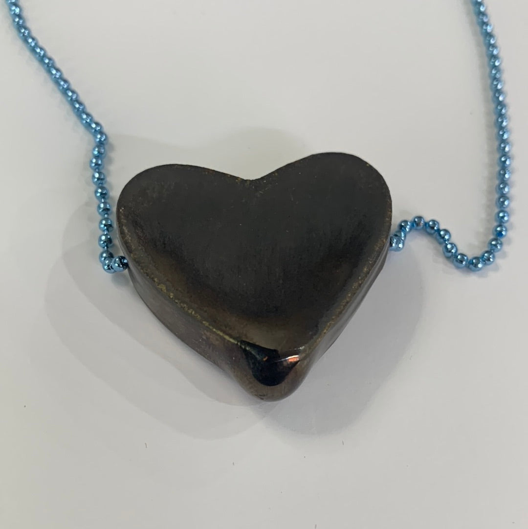 Midnight Chunky Heart Necklace - Metal Blue Ball Chain