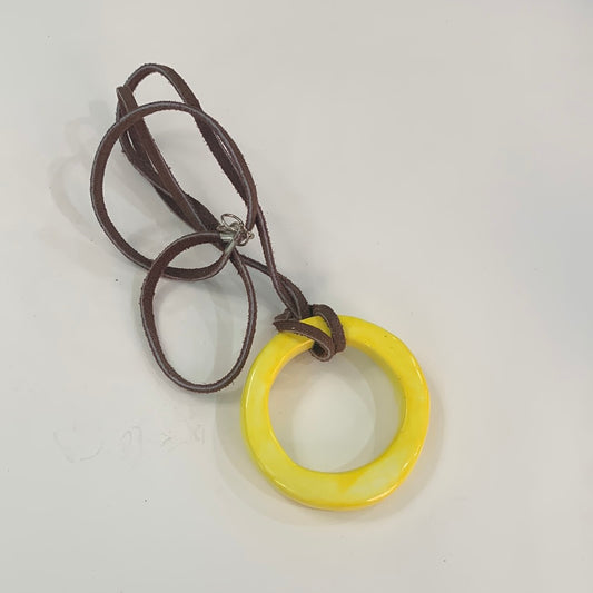 Sunshine Chunky Circle Necklace - Brown Leather Cord