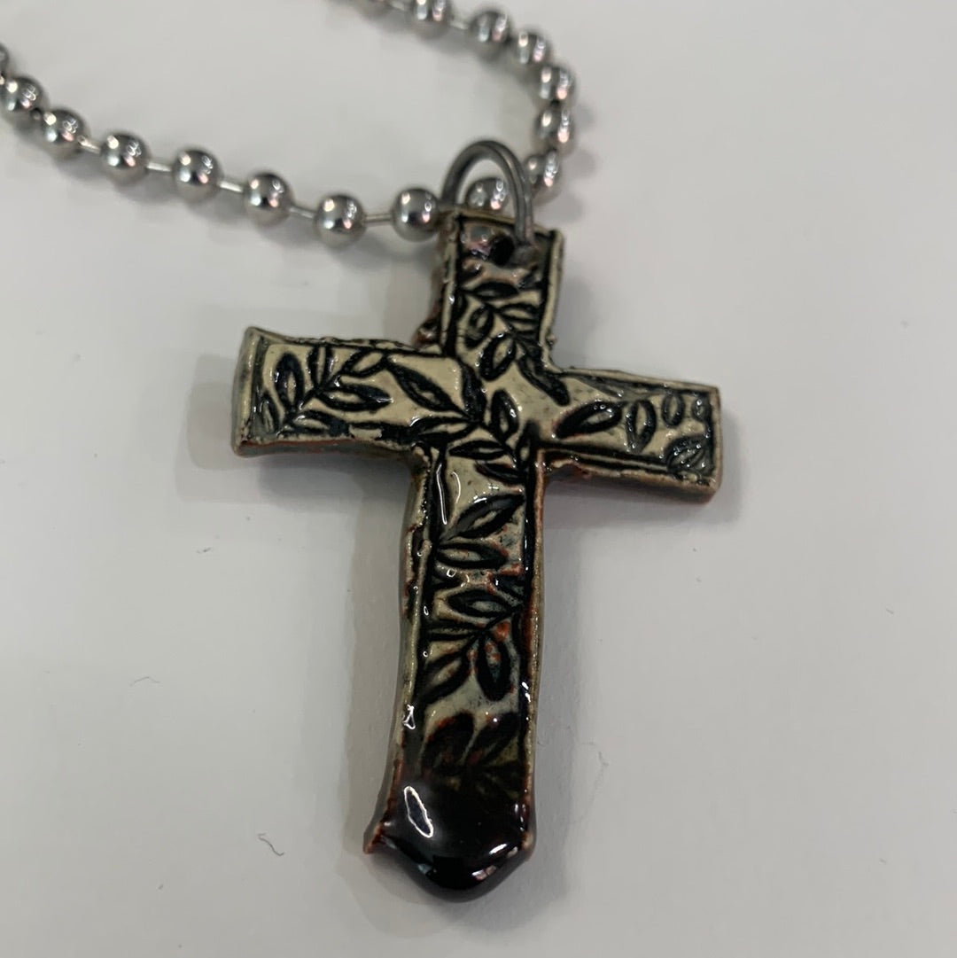 Cross Black and White/ Fantasy Necklace - Metal Ball Chain