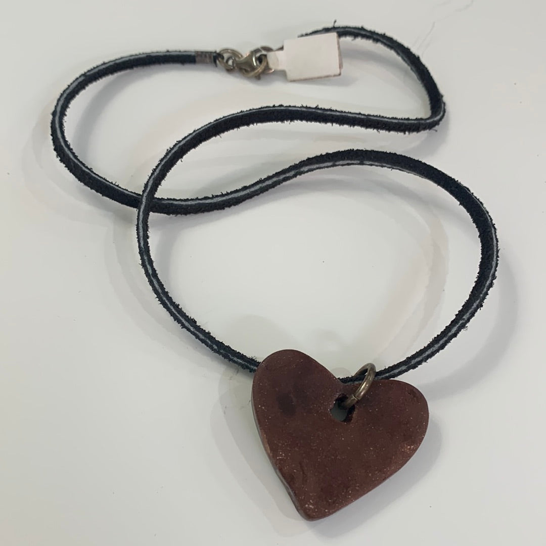 Nutty Maroon Heart Necklace on Black Leather Cord