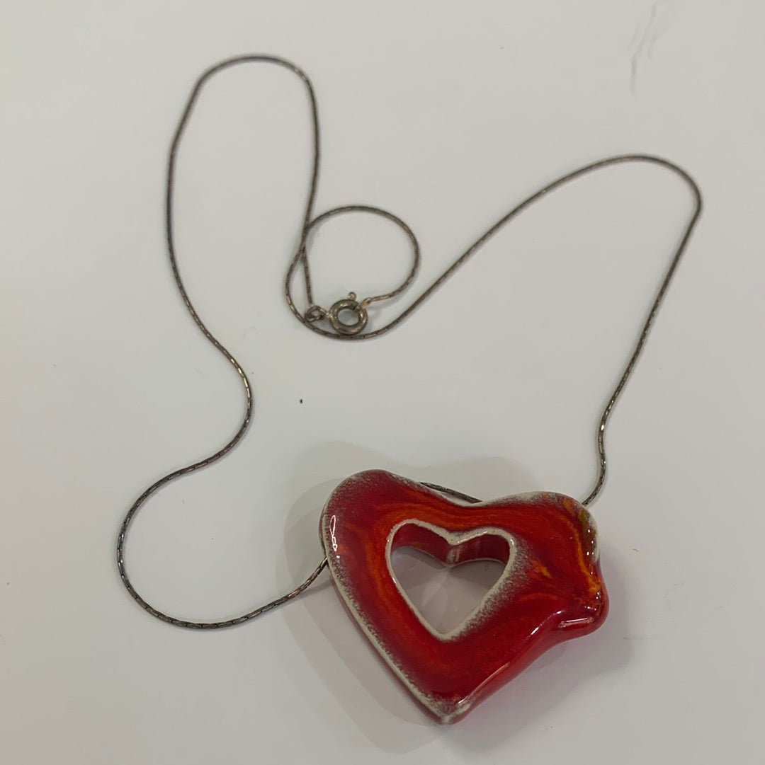 Fire Red Heart Sterling Necklace